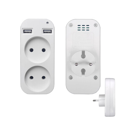 USB Sienas EU spraudņa adapteris ar 2 ligzdām 2 USB Port jauns dizains Eiropas 5V 2A USB adaptera ligzda XZ4-01 Balta krāsa
