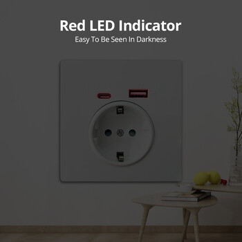 Wallpad Type-C Έξοδος Λευκό πλαστικό πάνελ Τοίχος ΕΕ Ρωσία Ισπανία Γερμανική τυπική υποδοχή με θύρα φόρτισης USB 5V 2100mA