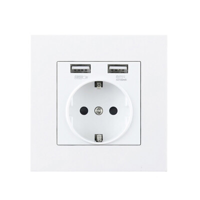 Avoir USB sienas elektrības ligzda Balta, melna pelēka plastmasas stikla paneļa standarta ES izeja ar dubultu USB mājām 16A 110V-250V