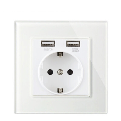 Avoir USB sienas elektrības ligzda Balta, melna pelēka plastmasas stikla paneļa standarta ES izeja ar dubultu USB mājām 16A 110V-250V