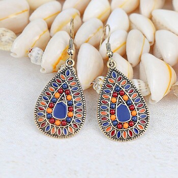 Bohemian Style Travel Wear Hot Selling Ear Jewelry Colorful Yunnan Ethnic Feng Shui Drop Earrings Trader