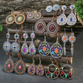 Bohemian Style Travel Wear Hot Selling Ear Jewelry Colorful Yunnan Ethnic Feng Shui Drop Earrings Trader