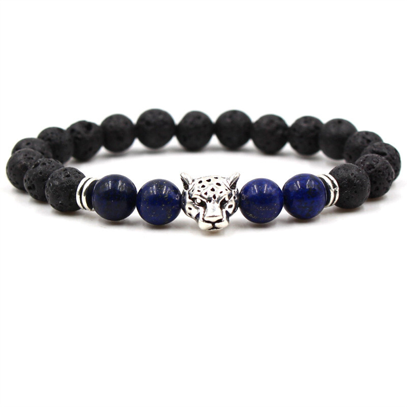 Vanjska trgovina dobavljač nakita e-trgovina matirani kamen vulkanski kamen narukvica drevno zlato i srebro leopardova glava elastična narukvica tvornica izravna prodaja