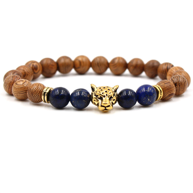 Vanjska trgovina dobavljač nakita e-trgovina matirani kamen vulkanski kamen narukvica drevno zlato i srebro leopardova glava elastična narukvica tvornica izravna prodaja