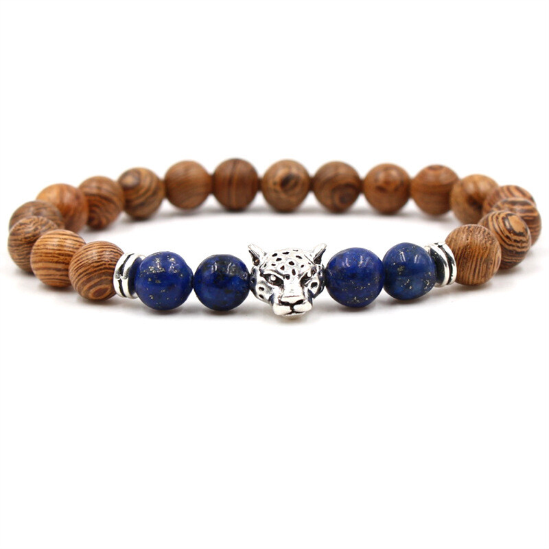 Vanjska trgovina dobavljač nakita e-trgovina matirani kamen vulkanski kamen narukvica drevno zlato i srebro leopardova glava elastična narukvica tvornica izravna prodaja