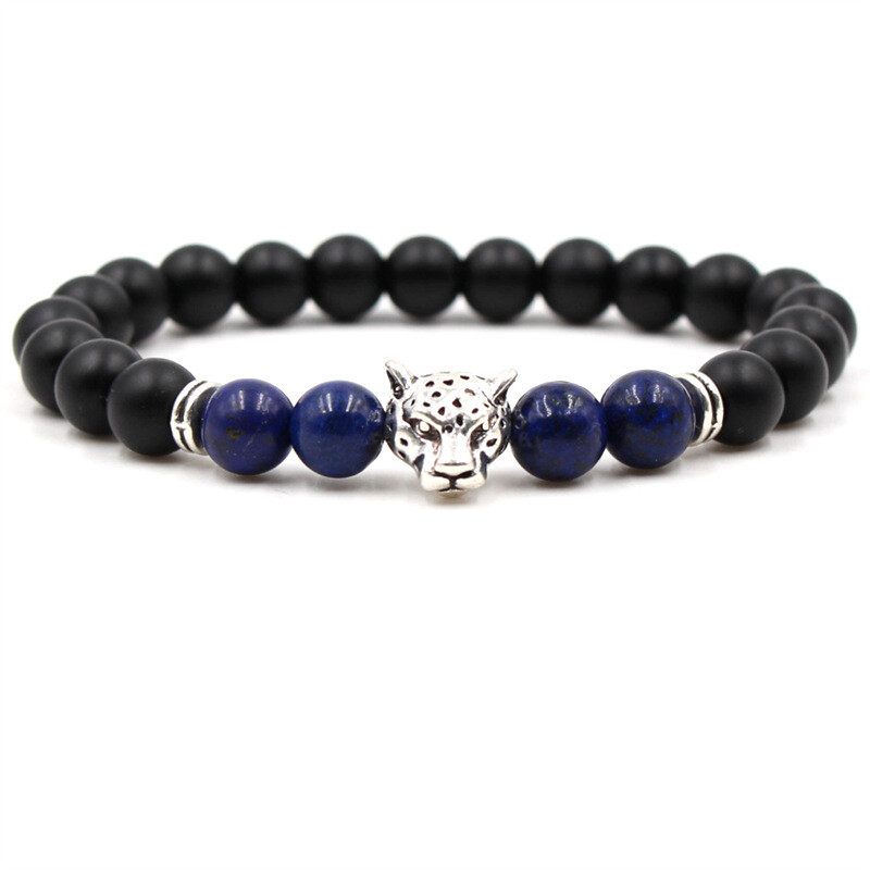 Vanjska trgovina dobavljač nakita e-trgovina matirani kamen vulkanski kamen narukvica drevno zlato i srebro leopardova glava elastična narukvica tvornica izravna prodaja