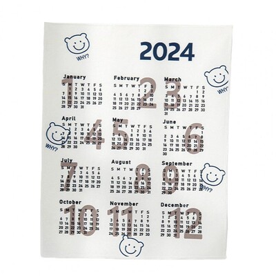 Dekoratīvais kalendārs 2024. gada karikatūru raksta gobelēnu kalendārs, košas krāsas Vienkārša uzstādīšana. Dekoratīvs sienas audums, kas paredzēts A.