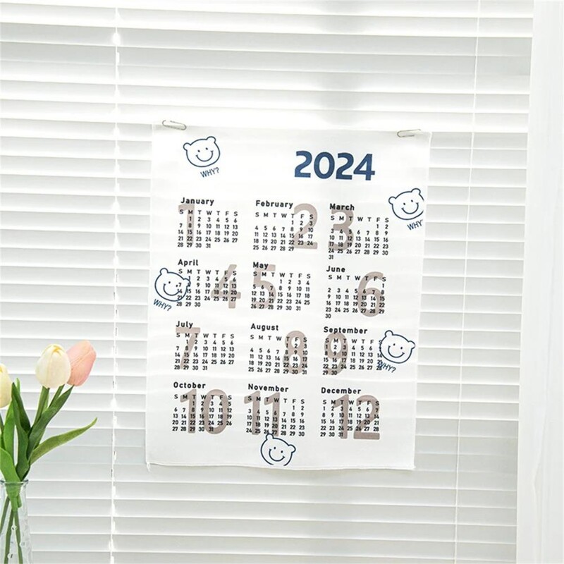 Διακοσμητικό Ημερολόγιο 2024 Μοτίβο κινουμένων σχεδίων Ταπετσαρία Ημερολόγιο Ζωντανά χρώματα Εύκολη εγκατάσταση Διακοσμητικό ύφασμα τοίχου για Α