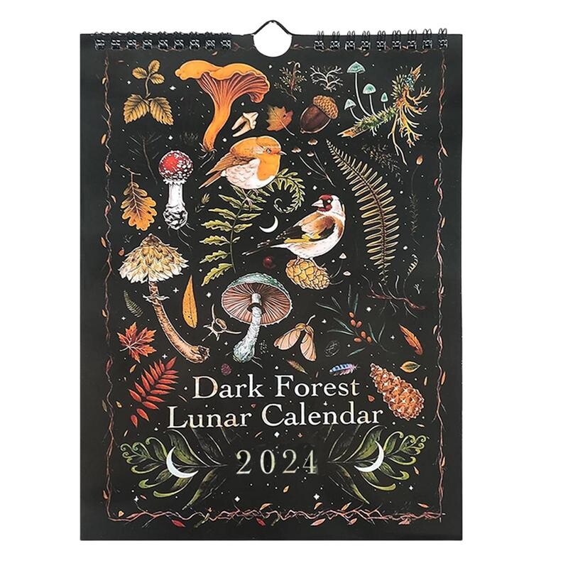 Kalendar Dark Forest za 2024. Kreativni ilustrirani zidni lunarni kalendari Vodootporni umjetnički ukrasni kalendar Poklon od tinte u boji
