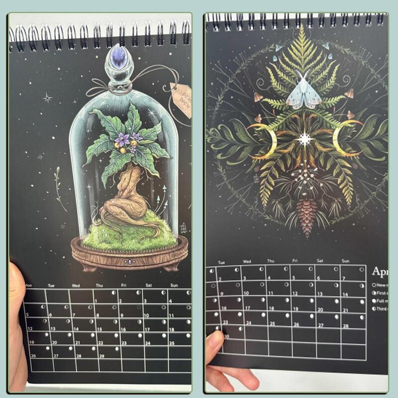 Kalendar Dark Forest za 2024. Kreativni ilustrirani zidni lunarni kalendari Vodootporni umjetnički ukrasni kalendar Poklon od tinte u boji