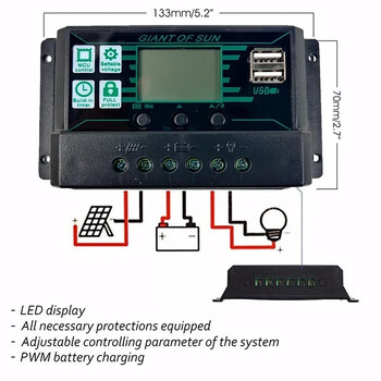 10/20/30/40/50/60/70/80/90/100/150A Solar Controller Ψηφιακή οθόνη LCD Οθόνη 12V 24V Solar Panel Ελεγκτής φόρτισης μπαταρίας