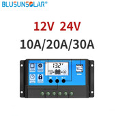 LEADER SOLAR 10A/20A/30A 12V 24V automātiskais saules uzlādes kontrolieris PWM ar LCD saules bateriju paneļa regulatoru PV mājas saules enerģija