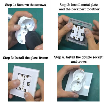 BSEED EU Standard Διπλές πρίζες τοίχου Διπλές ηλεκτρικές πρίζες Διπλό βύσμα Γυάλινο πάνελ 16A 110-250V Home Improvement