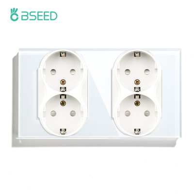 BSEED ES standarta dubultās sienas strāvas kontaktligzdas dubultās elektrības ligzdas, dubultās kontaktdakšas, stikla panelis 16A 110-250V mājas labiekārtošana