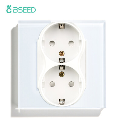 BSEED ES standarta dubultās sienas strāvas kontaktligzdas dubultās elektrības ligzdas, dubultās kontaktdakšas, stikla panelis 16A 110-250V mājas labiekārtošana
