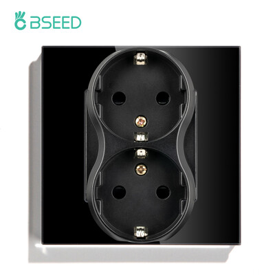 BSEED ES standarta dubultās sienas strāvas kontaktligzdas dubultās elektrības ligzdas, dubultās kontaktdakšas, stikla panelis 16A 110-250V mājas labiekārtošana