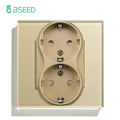 BSEED ES standarta dubultās sienas strāvas kontaktligzdas dubultās elektrības ligzdas, dubultās kontaktdakšas, stikla panelis 16A 110-250V mājas labiekārtošana