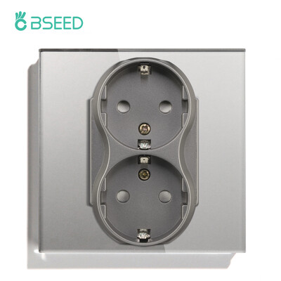 BSEED ES standarta dubultās sienas strāvas kontaktligzdas dubultās elektrības ligzdas, dubultās kontaktdakšas, stikla panelis 16A 110-250V mājas labiekārtošana