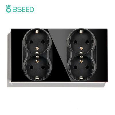BSEED ES standarta dubultās sienas strāvas kontaktligzdas dubultās elektrības ligzdas, dubultās kontaktdakšas, stikla panelis 16A 110-250V mājas labiekārtošana