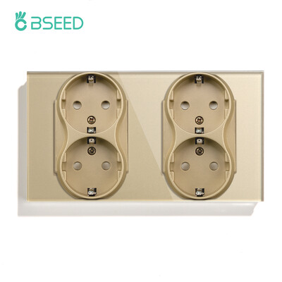 BSEED ES standarta dubultās sienas strāvas kontaktligzdas dubultās elektrības ligzdas, dubultās kontaktdakšas, stikla panelis 16A 110-250V mājas labiekārtošana