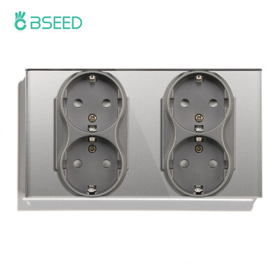 BSEED ES standarta dubultās sienas strāvas kontaktligzdas dubultās elektrības ligzdas, dubultās kontaktdakšas, stikla panelis 16A 110-250V mājas labiekārtošana