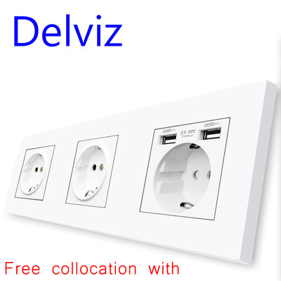 Delviz DIY kombinētā slēdža ligzda, savienojums Vairāki interfeisi Balts panelis, RJ45 TV 2 virzienu slēdzis, ES standarta strāvas kontaktligzda