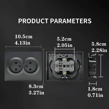 WESA Μαύρη διπλή πρίζα τροφοδοσίας 16A EU Standard Electrical Outlet Standard Επίγεια πρίζα τοίχου Επιβραδυντικό φλόγας Spray Paint Plastic