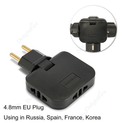 ES 3 vienā elektriskā Tī ligzda 2 kontaktu 4,8 mm kontaktdakšas adapteris salokāms CN ASV uz ES eiro Koreja FR ceļojumu adapteri AC pārveidotāja izeja
