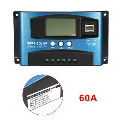 MPPT Saules uzlādes kontrolieris 12V 24V saules paneļa akumulatora lādētājs 30A 40A 50A 60A 100A Dual USB LCD displeja regulators ar slodzi