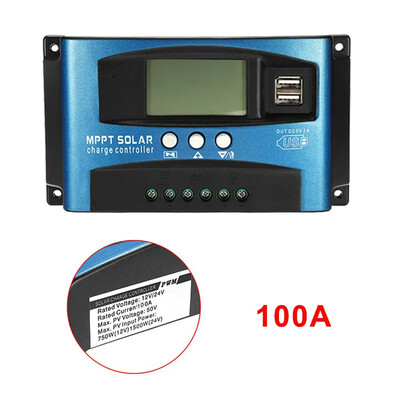 MPPT Saules uzlādes kontrolieris 12V 24V saules paneļa akumulatora lādētājs 30A 40A 50A 60A 100A Dual USB LCD displeja regulators ar slodzi