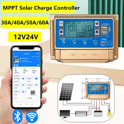 12V/24V 30A/40A/50A/60A augstas izšķirtspējas LCD liels digitālais displejs Bluetooth WIFI saules uzlādes kontrolieris MPPT saules panelis