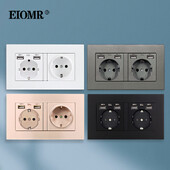 EIOMR EU standarta sienas kontaktligzda Divkārša ligzda Balta pelēka melna liesmu slāpējošs datora panelis 146mm 16A 110V-250V sienas elektrības ligzda