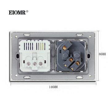 EIOMR EU Standard πρίζα τοίχου Διπλή πρίζα Λευκό γκρι μαύρο επιβραδυντικό φλόγας Πίνακας υπολογιστή 146mm 16A 110V-250V Επιτοίχια πρίζα