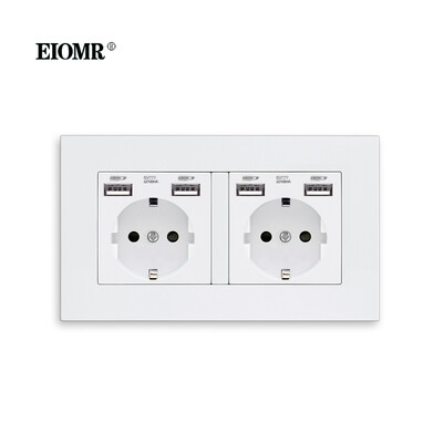 EIOMR EU standarta sienas kontaktligzda Divkārša ligzda Balta pelēka melna liesmu slāpējošs datora panelis 146mm 16A 110V-250V sienas elektrības ligzda