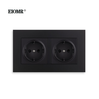 EIOMR EU standarta sienas kontaktligzda Divkārša ligzda Balta pelēka melna liesmu slāpējošs datora panelis 146mm 16A 110V-250V sienas elektrības ligzda