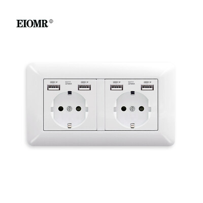 EIOMR EU standarta sienas kontaktligzda Divkārša ligzda Balta pelēka melna liesmu slāpējošs datora panelis 146mm 16A 110V-250V sienas elektrības ligzda