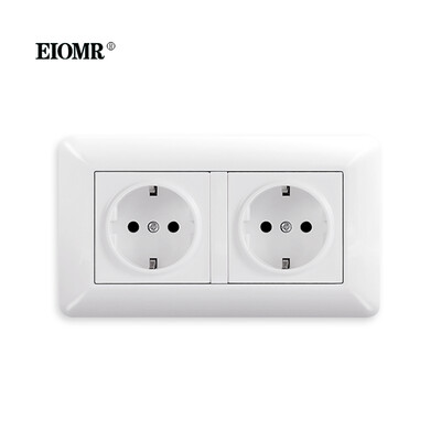 EIOMR EU standarta sienas kontaktligzda Divkārša ligzda Balta pelēka melna liesmu slāpējošs datora panelis 146mm 16A 110V-250V sienas elektrības ligzda