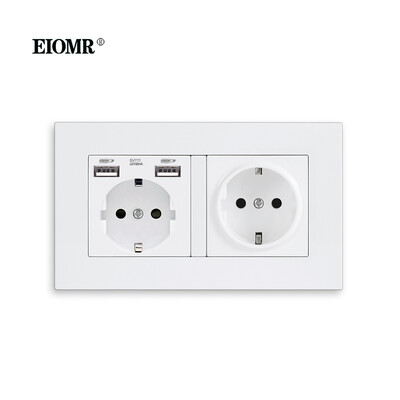 EIOMR EU standarta sienas kontaktligzda Divkārša ligzda Balta pelēka melna liesmu slāpējošs datora panelis 146mm 16A 110V-250V sienas elektrības ligzda