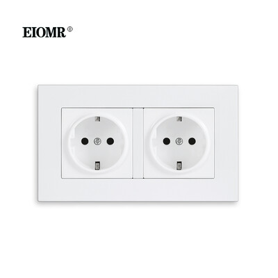 EIOMR EU standarta sienas kontaktligzda Divkārša ligzda Balta pelēka melna liesmu slāpējošs datora panelis 146mm 16A 110V-250V sienas elektrības ligzda