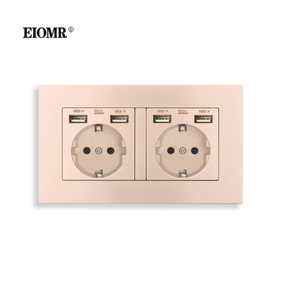 EIOMR EU standarta sienas kontaktligzda Divkārša ligzda Balta pelēka melna liesmu slāpējošs datora panelis 146mm 16A 110V-250V sienas elektrības ligzda