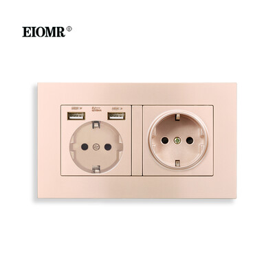 EIOMR EU standarta sienas kontaktligzda Divkārša ligzda Balta pelēka melna liesmu slāpējošs datora panelis 146mm 16A 110V-250V sienas elektrības ligzda