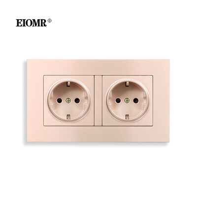 EIOMR EU standarta sienas kontaktligzda Divkārša ligzda Balta pelēka melna liesmu slāpējošs datora panelis 146mm 16A 110V-250V sienas elektrības ligzda