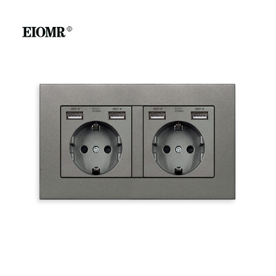 EIOMR EU standarta sienas kontaktligzda Divkārša ligzda Balta pelēka melna liesmu slāpējošs datora panelis 146mm 16A 110V-250V sienas elektrības ligzda