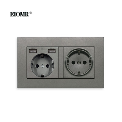 EIOMR EU standarta sienas kontaktligzda Divkārša ligzda Balta pelēka melna liesmu slāpējošs datora panelis 146mm 16A 110V-250V sienas elektrības ligzda