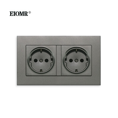 EIOMR EU standarta sienas kontaktligzda Divkārša ligzda Balta pelēka melna liesmu slāpējošs datora panelis 146mm 16A 110V-250V sienas elektrības ligzda