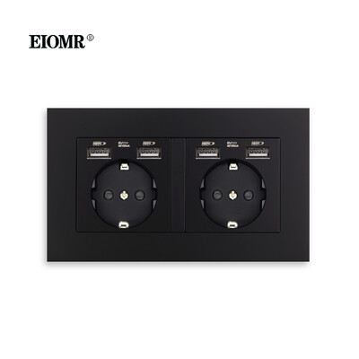 EIOMR EU standarta sienas kontaktligzda Divkārša ligzda Balta pelēka melna liesmu slāpējošs datora panelis 146mm 16A 110V-250V sienas elektrības ligzda