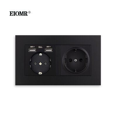EIOMR EU standarta sienas kontaktligzda Divkārša ligzda Balta pelēka melna liesmu slāpējošs datora panelis 146mm 16A 110V-250V sienas elektrības ligzda