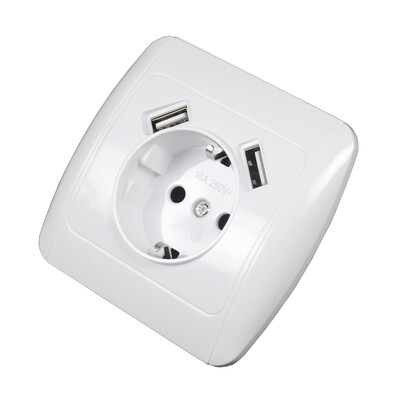 sienas elektroniskā kontaktligzda eu standarta strāvas kontaktligzda ar dubultu mājas usb spraudni, lādētāja strāvas kontaktligzda ar usb 5V2A E1-01