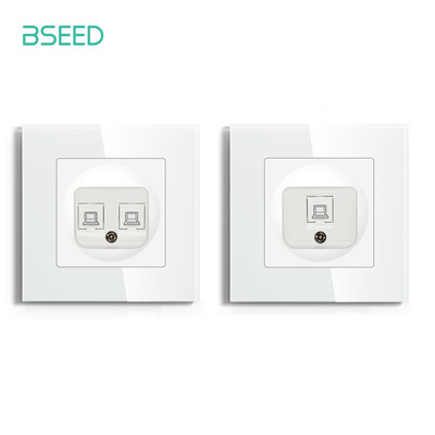 BSEED ES standarta interneta ligzda CAT6 tips RJ45 sienas kontaktligzda stikla paneļa tīkla ligzda datoram