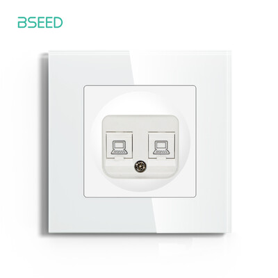BSEED ES standarta interneta ligzda CAT6 tips RJ45 sienas kontaktligzda stikla paneļa tīkla ligzda datoram